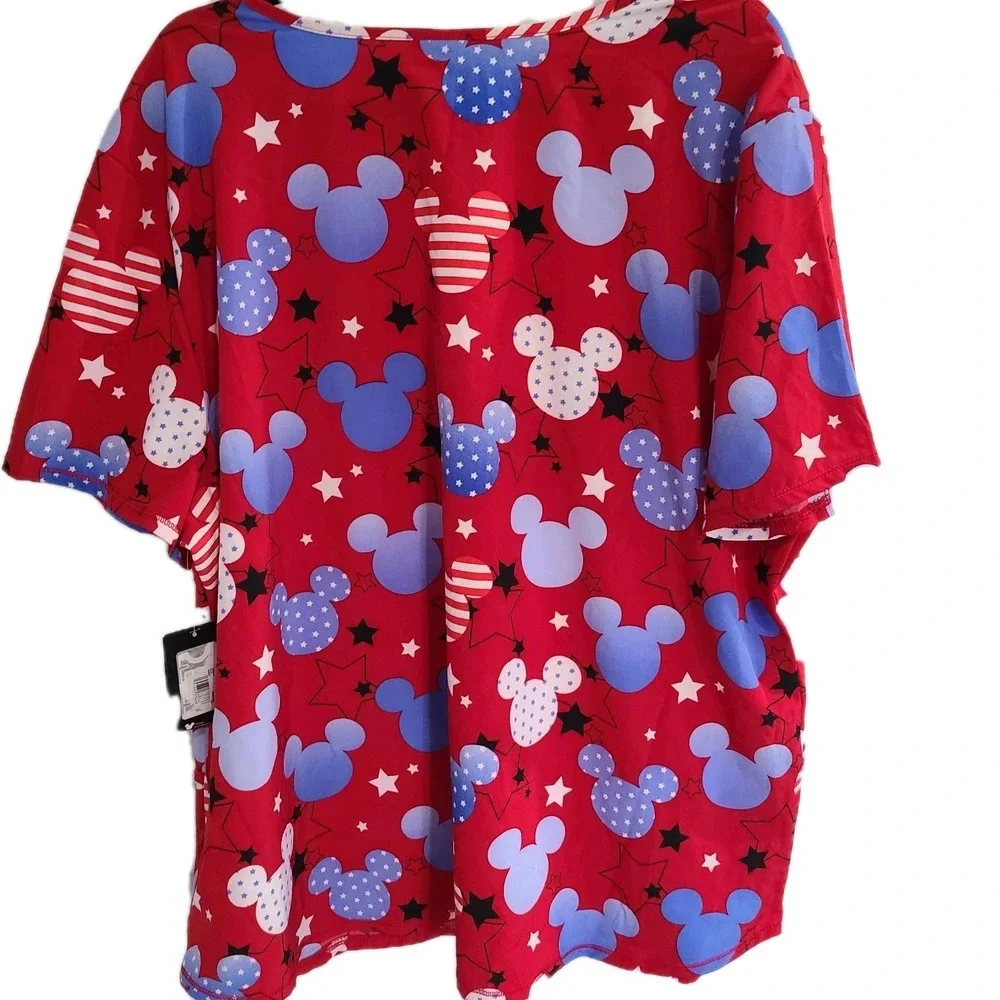 Disney ‎ Mickey Mouse Red, White & Blue Scrub Top 3XL STRETCH PATRIOTIC 3 POCKET